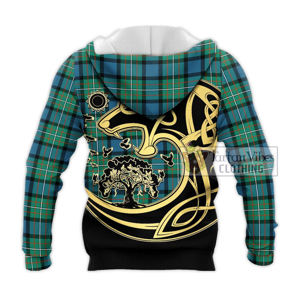 Ferguson (Fergusson) Tartan Knitted Hoodie with Family Crest Celtic Wolf Style - Tartan Vibes Clothing