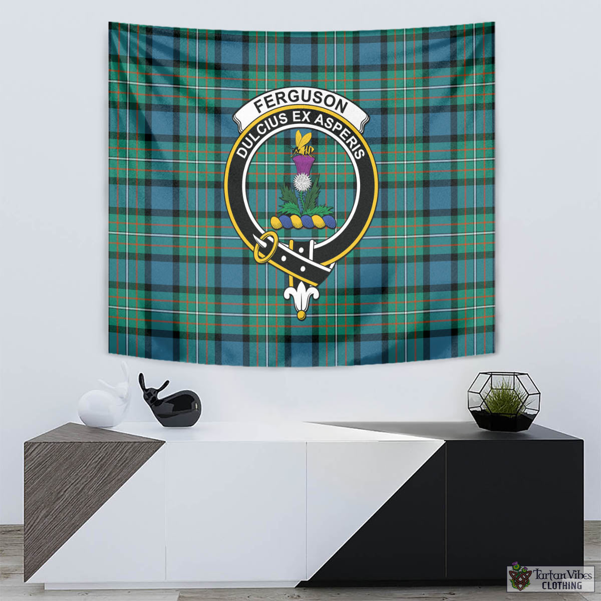 Tartan Vibes Clothing Ferguson Ancient Tartan Tapestry Wall Hanging and Home Decor for Room with Family Crest