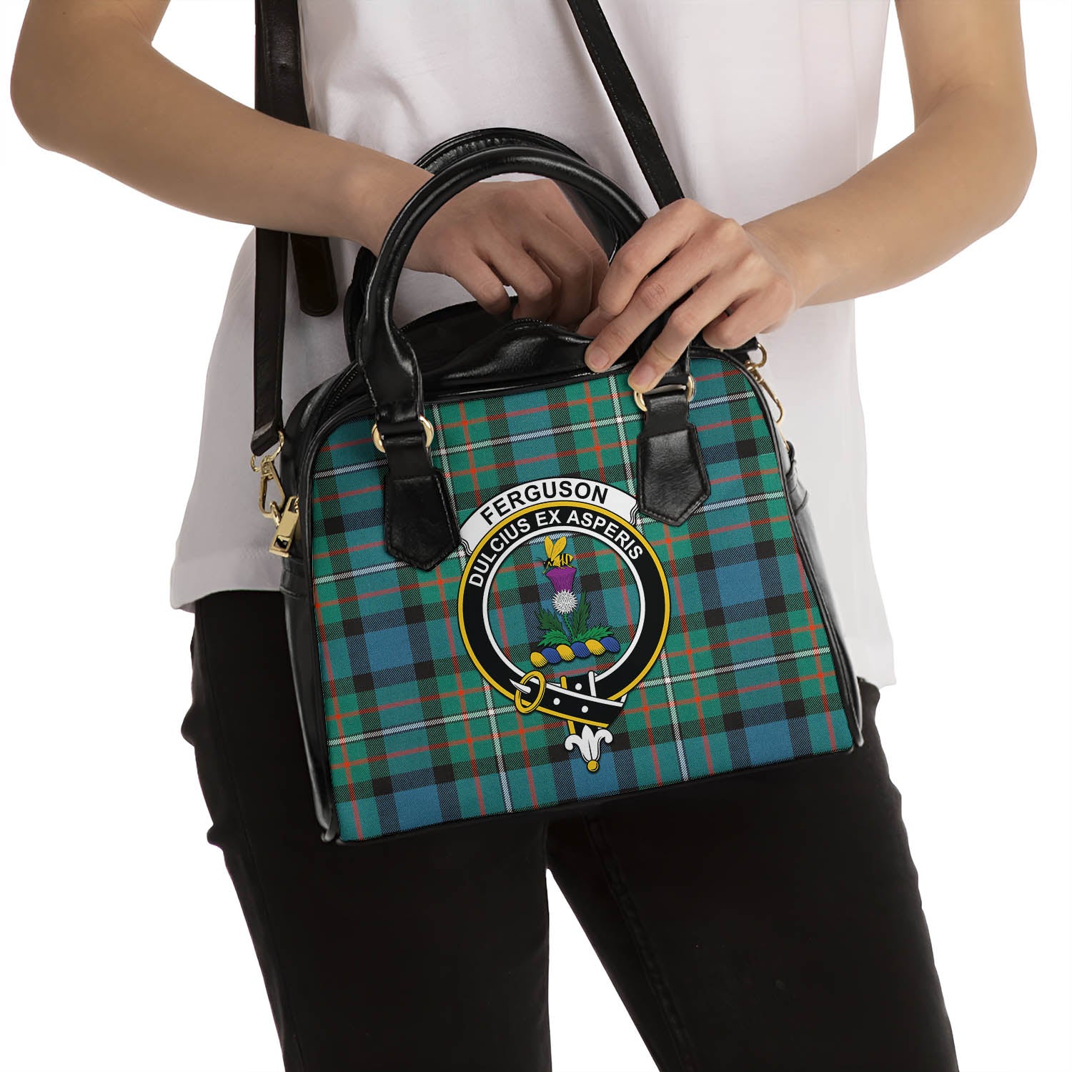 Ferguson Ancient Tartan Shoulder Handbags with Family Crest - Tartanvibesclothing