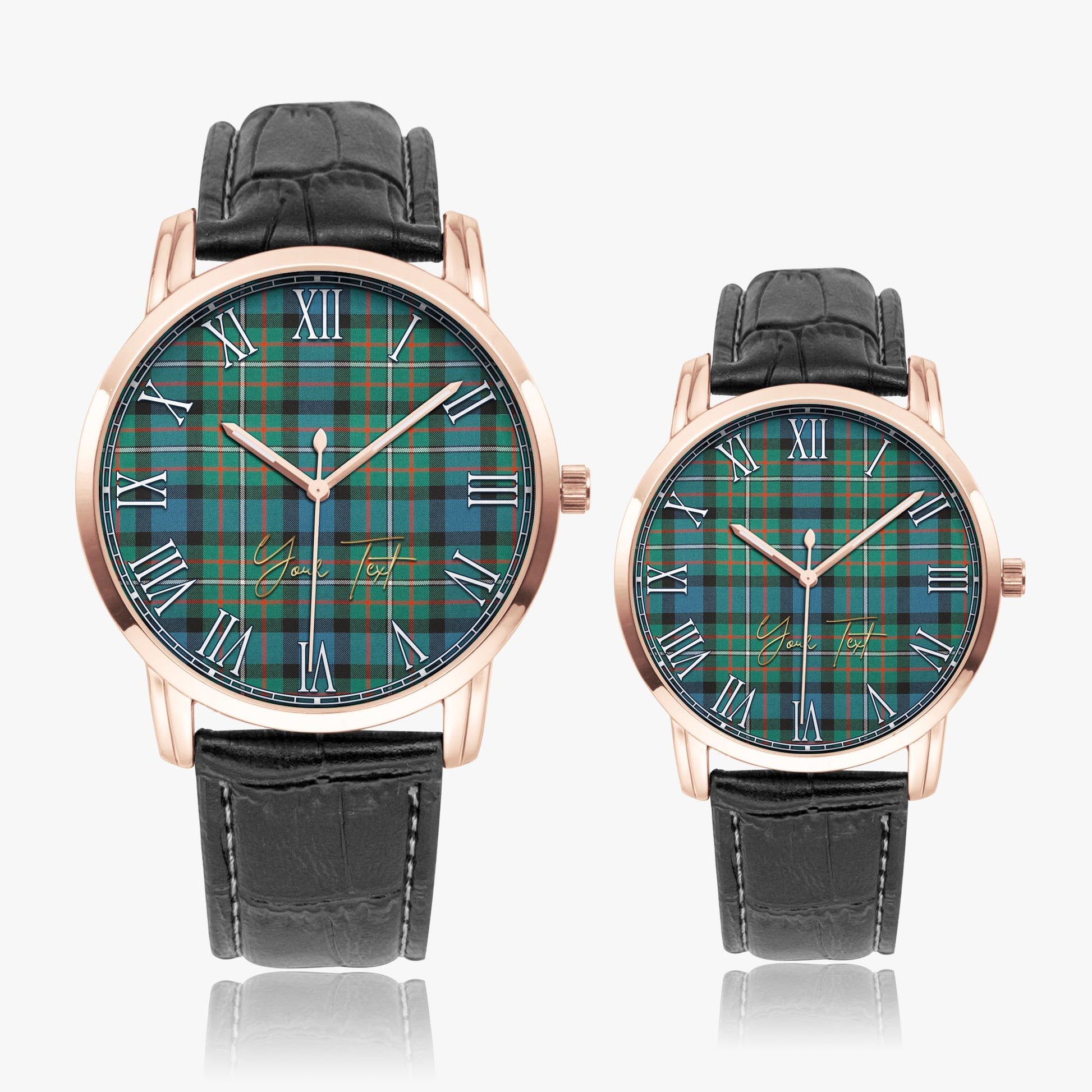 Ferguson Ancient Tartan Personalized Your Text Leather Trap Quartz Watch Wide Type Rose Gold Case With Black Leather Strap - Tartanvibesclothing