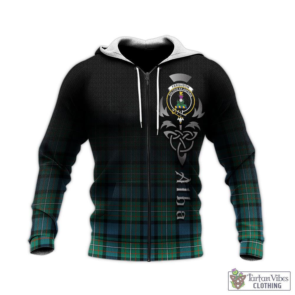 Tartan Vibes Clothing Ferguson Ancient Tartan Knitted Hoodie Featuring Alba Gu Brath Family Crest Celtic Inspired