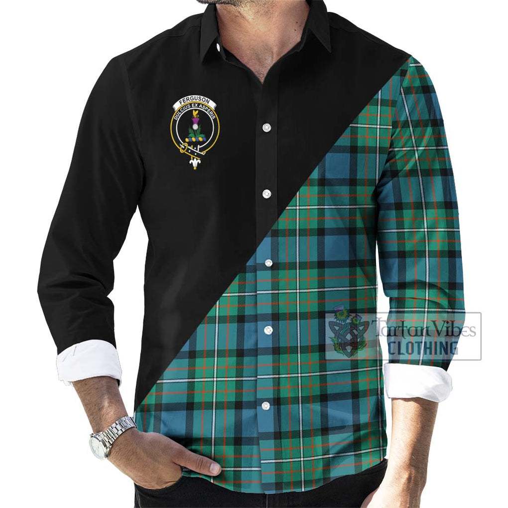 Ferguson (Fergusson) Tartan Long Sleeve Button Shirt with Family Crest and Military Logo Style - Tartanvibesclothing Shop