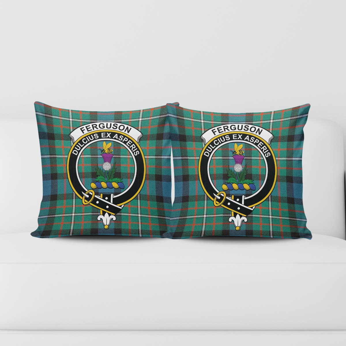 Ferguson Ancient Tartan Pillow Cover with Family Crest - Tartanvibesclothing