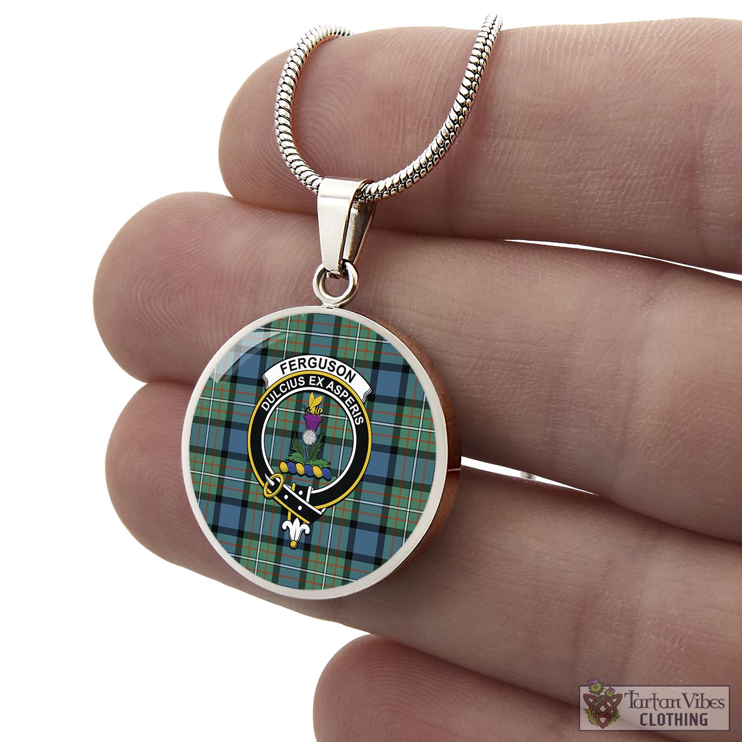 Tartan Vibes Clothing Ferguson Ancient Tartan Circle Necklace with Family Crest