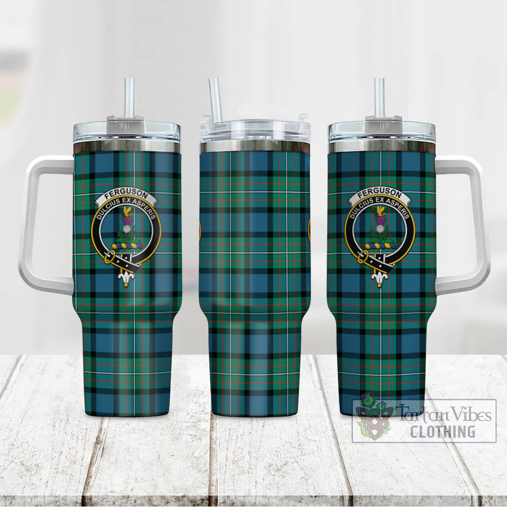 Tartan Vibes Clothing Ferguson Ancient Tartan and Family Crest Tumbler with Handle