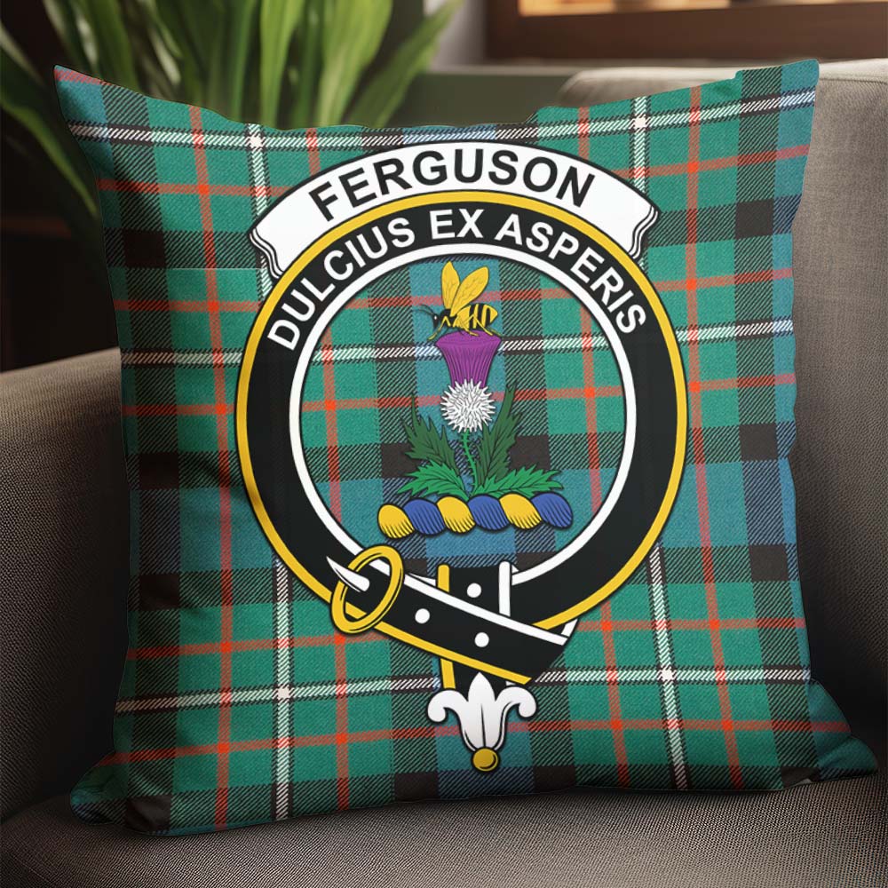 Ferguson Ancient Tartan Pillow Cover with Family Crest - Tartanvibesclothing