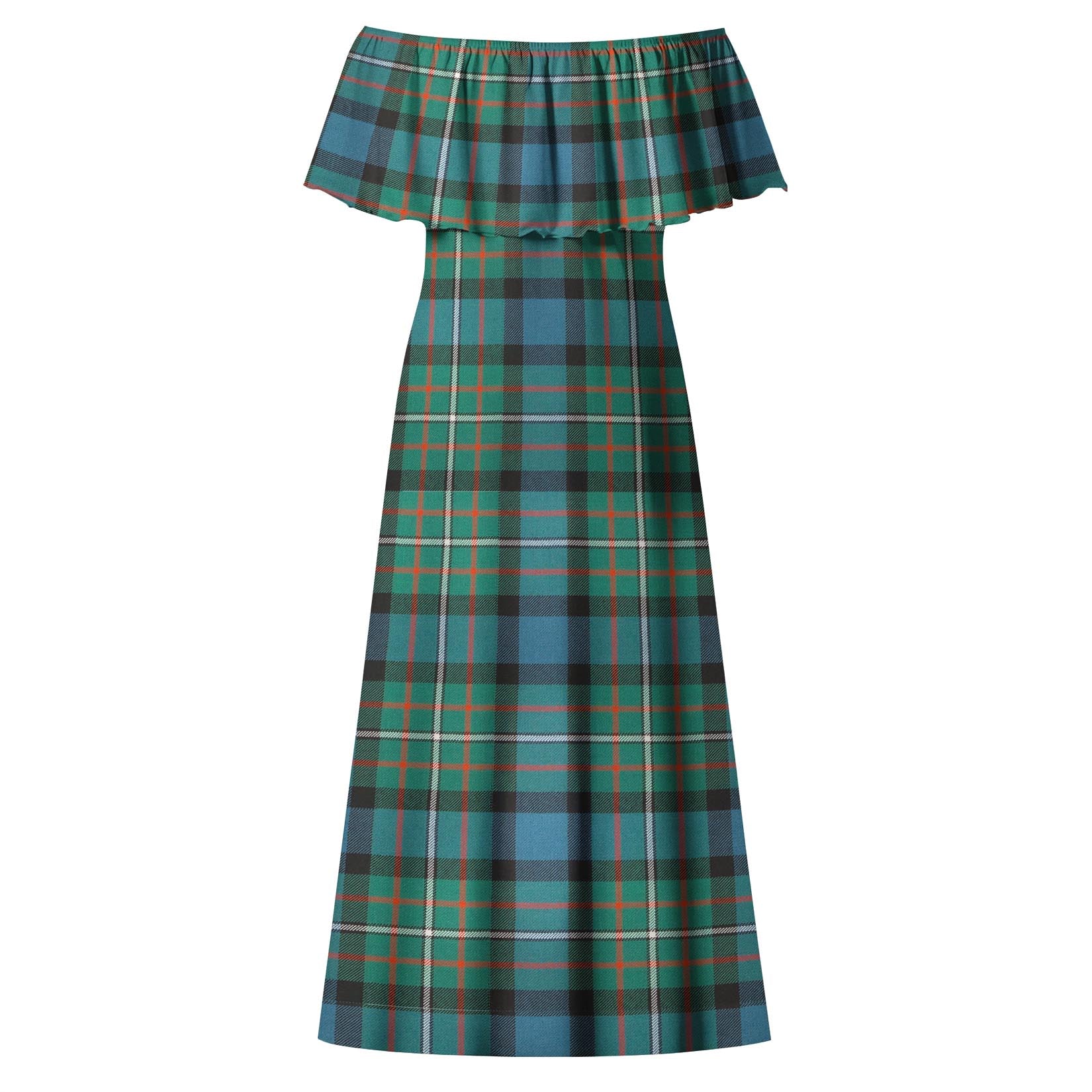 Ferguson Ancient Tartan Off Shoulder Long Dress - Tartanvibesclothing