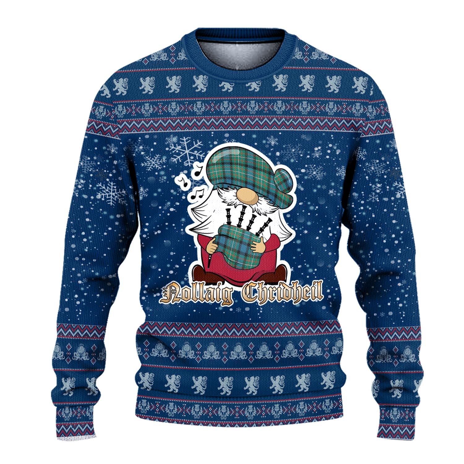 Ferguson Ancient Clan Christmas Family Knitted Sweater with Funny Gnome Playing Bagpipes - Tartanvibesclothing