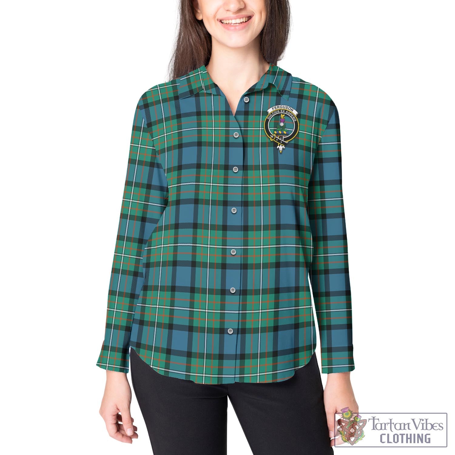 Tartan Vibes Clothing Ferguson Ancient Tartan Womens Casual Shirt with Family Crest