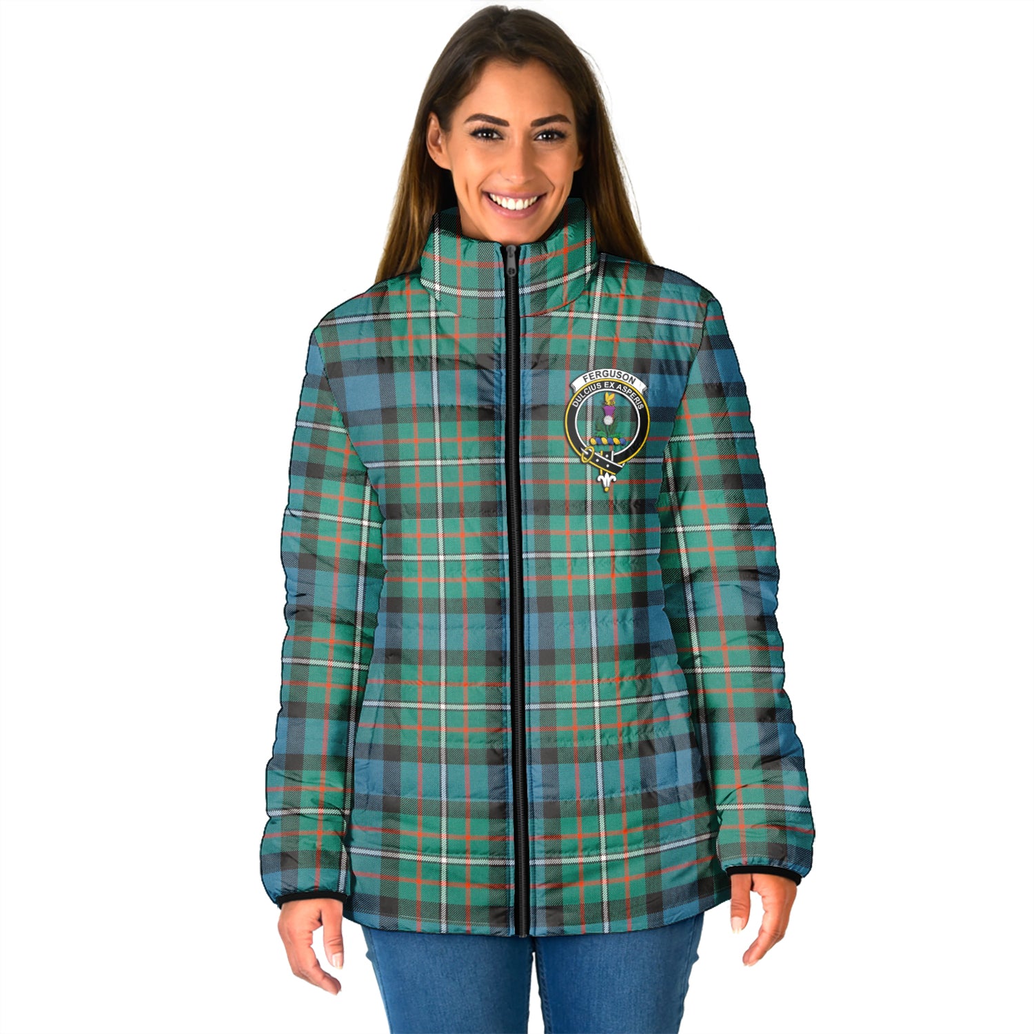 Ferguson (Fergusson) Tartan Padded Jacket with Family Crest - Tartan Vibes Clothing