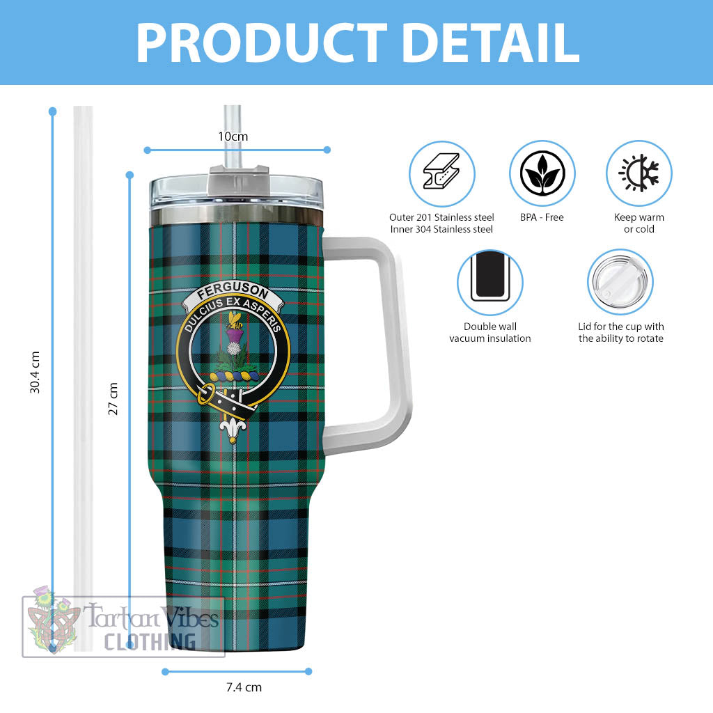 Tartan Vibes Clothing Ferguson Ancient Tartan and Family Crest Tumbler with Handle