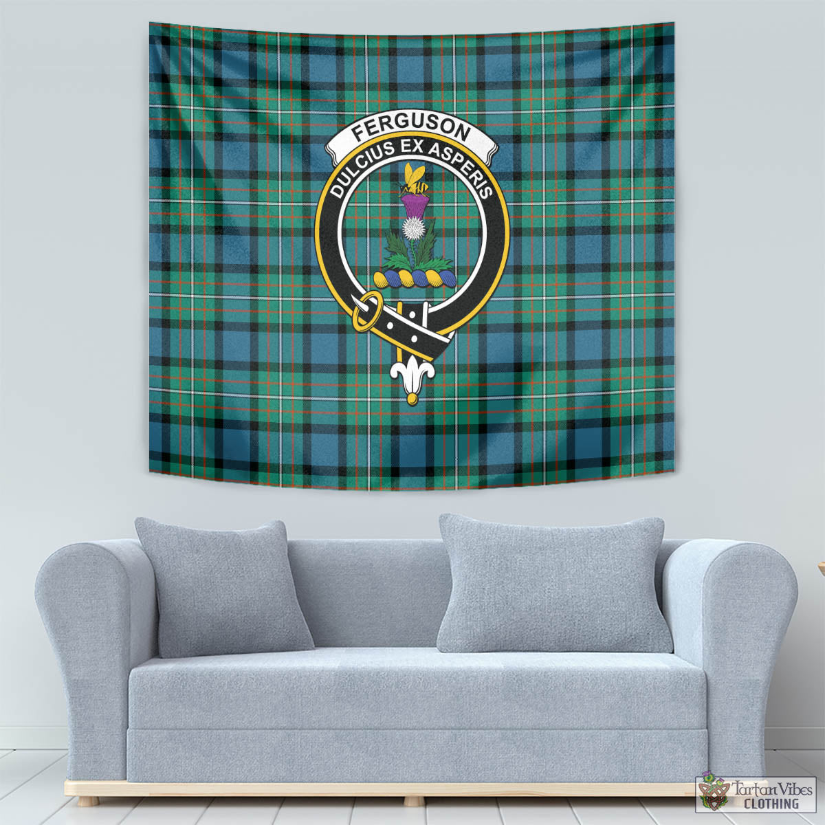 Tartan Vibes Clothing Ferguson Ancient Tartan Tapestry Wall Hanging and Home Decor for Room with Family Crest