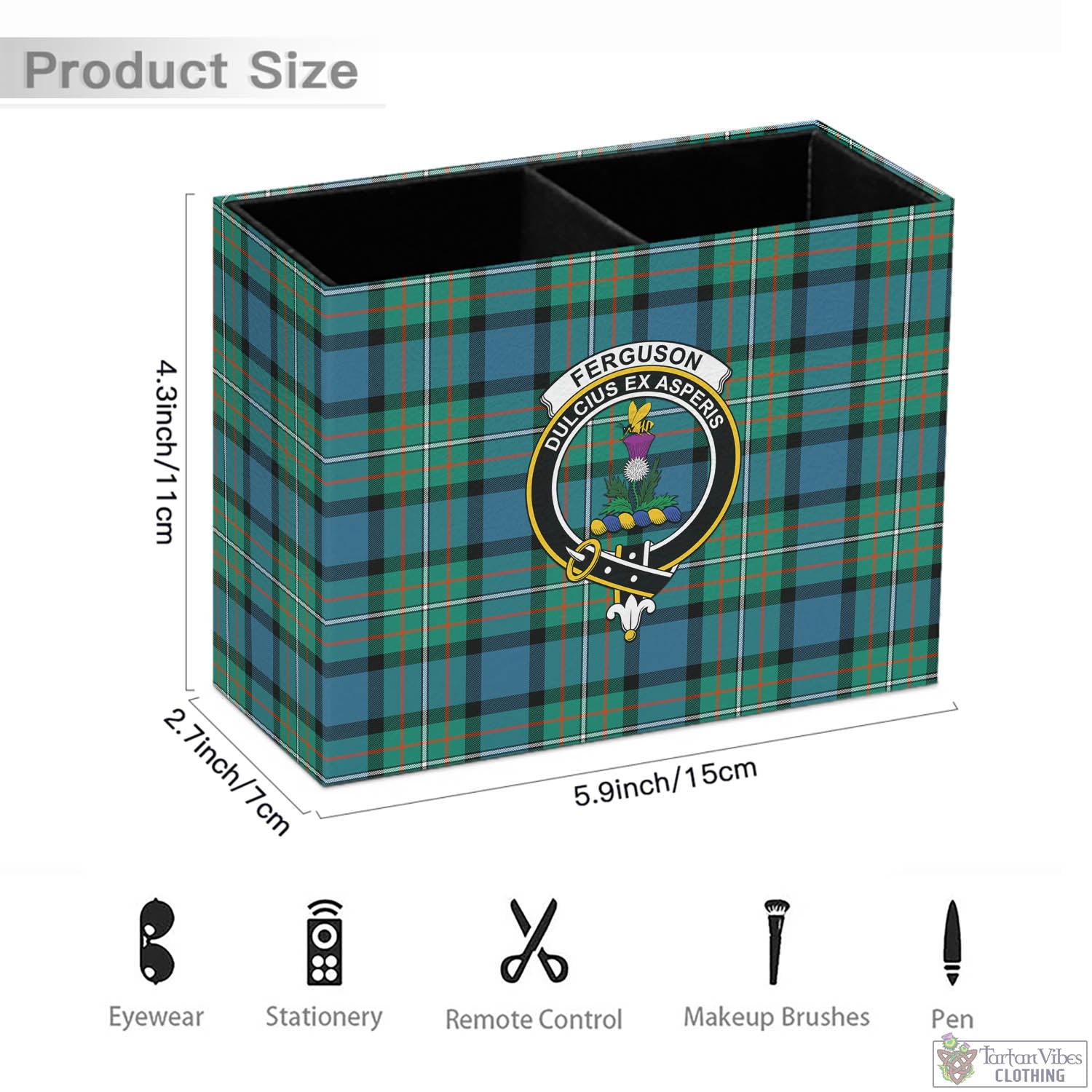 Tartan Vibes Clothing Ferguson Ancient Tartan Pen Holder with Family Crest