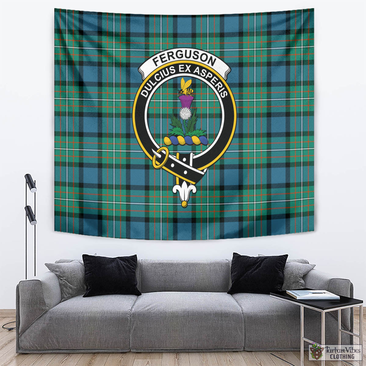 Tartan Vibes Clothing Ferguson Ancient Tartan Tapestry Wall Hanging and Home Decor for Room with Family Crest