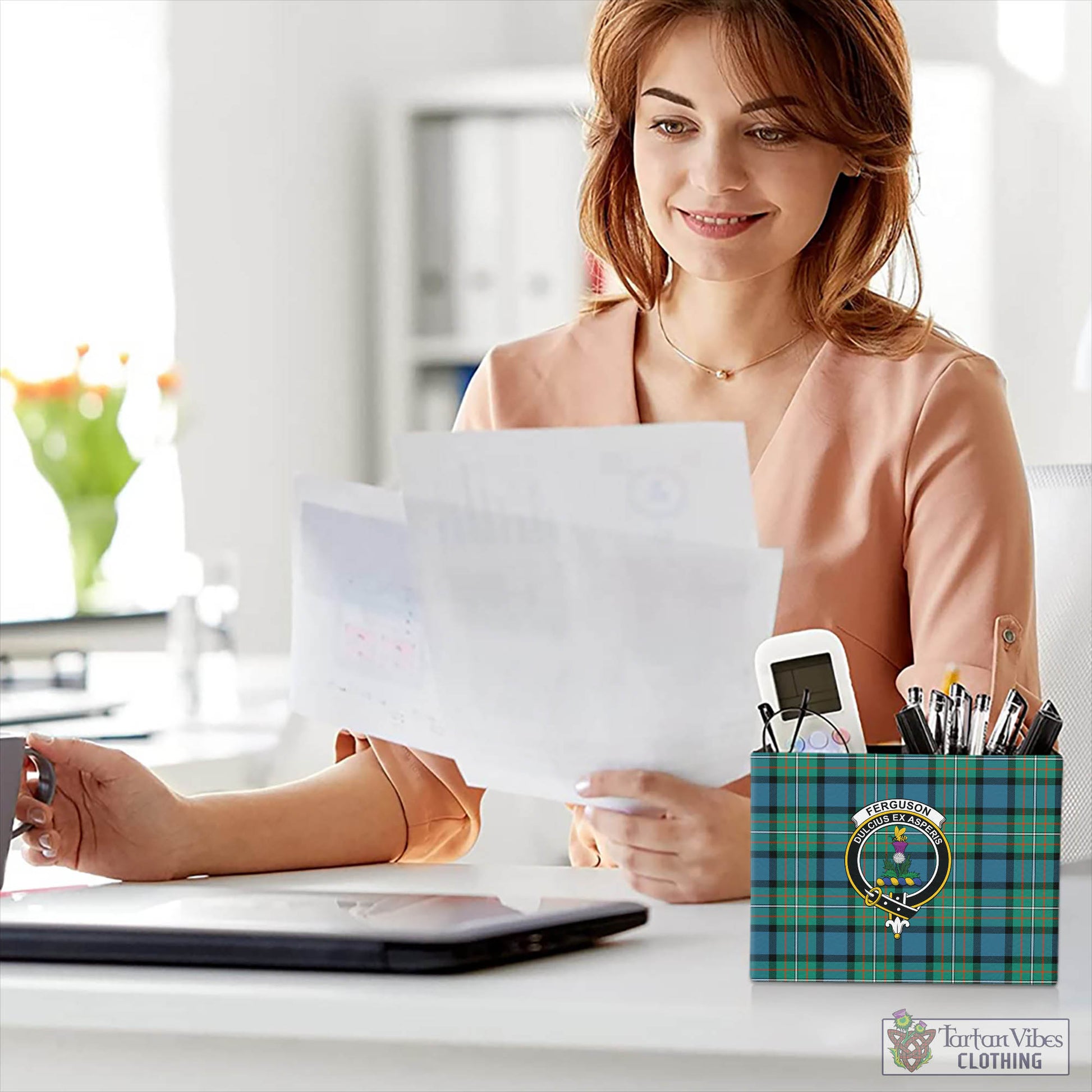 Tartan Vibes Clothing Ferguson Ancient Tartan Pen Holder with Family Crest