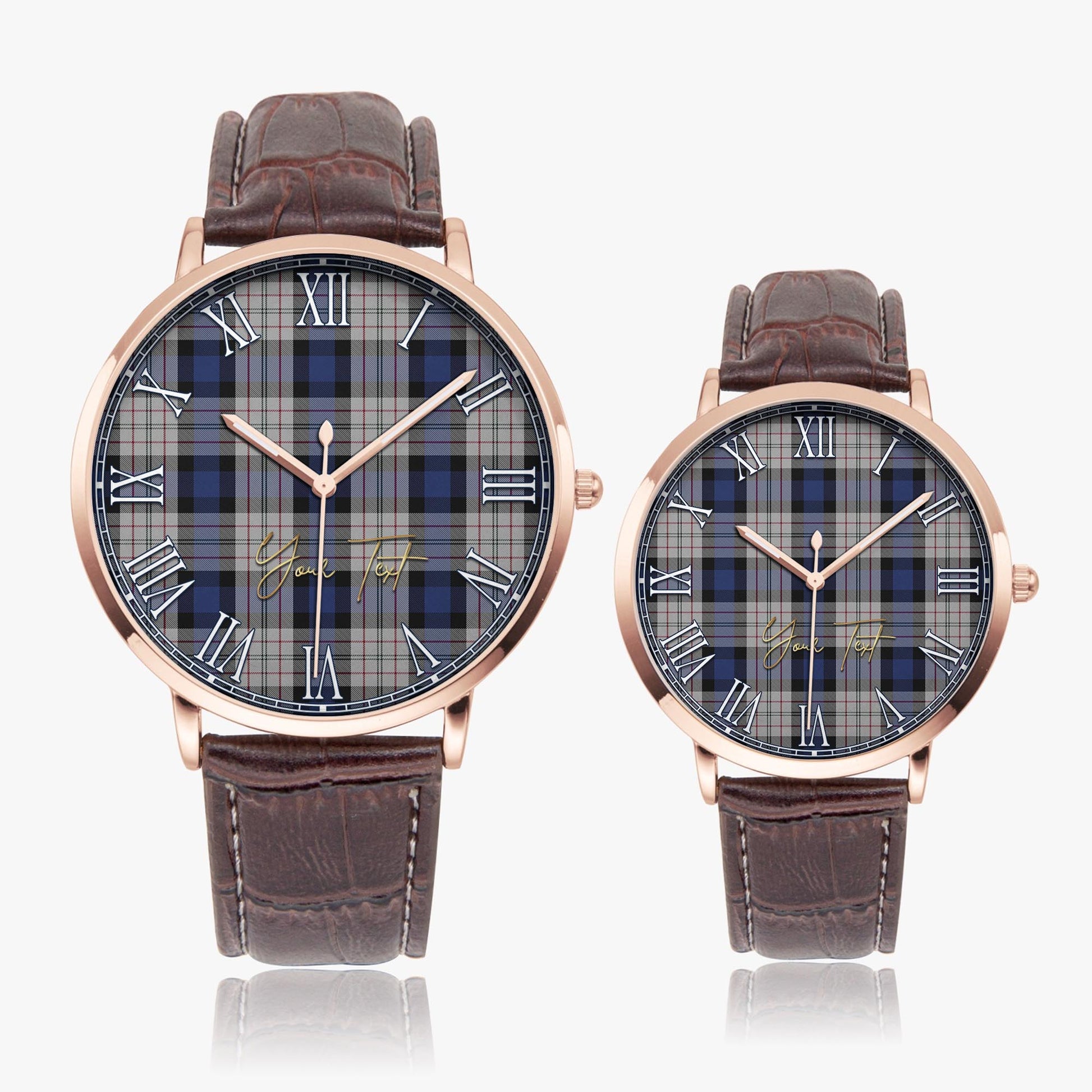 Ferguson Dress Tartan Personalized Your Text Leather Trap Quartz Watch Ultra Thin Rose Gold Case With Brown Leather Strap - Tartanvibesclothing