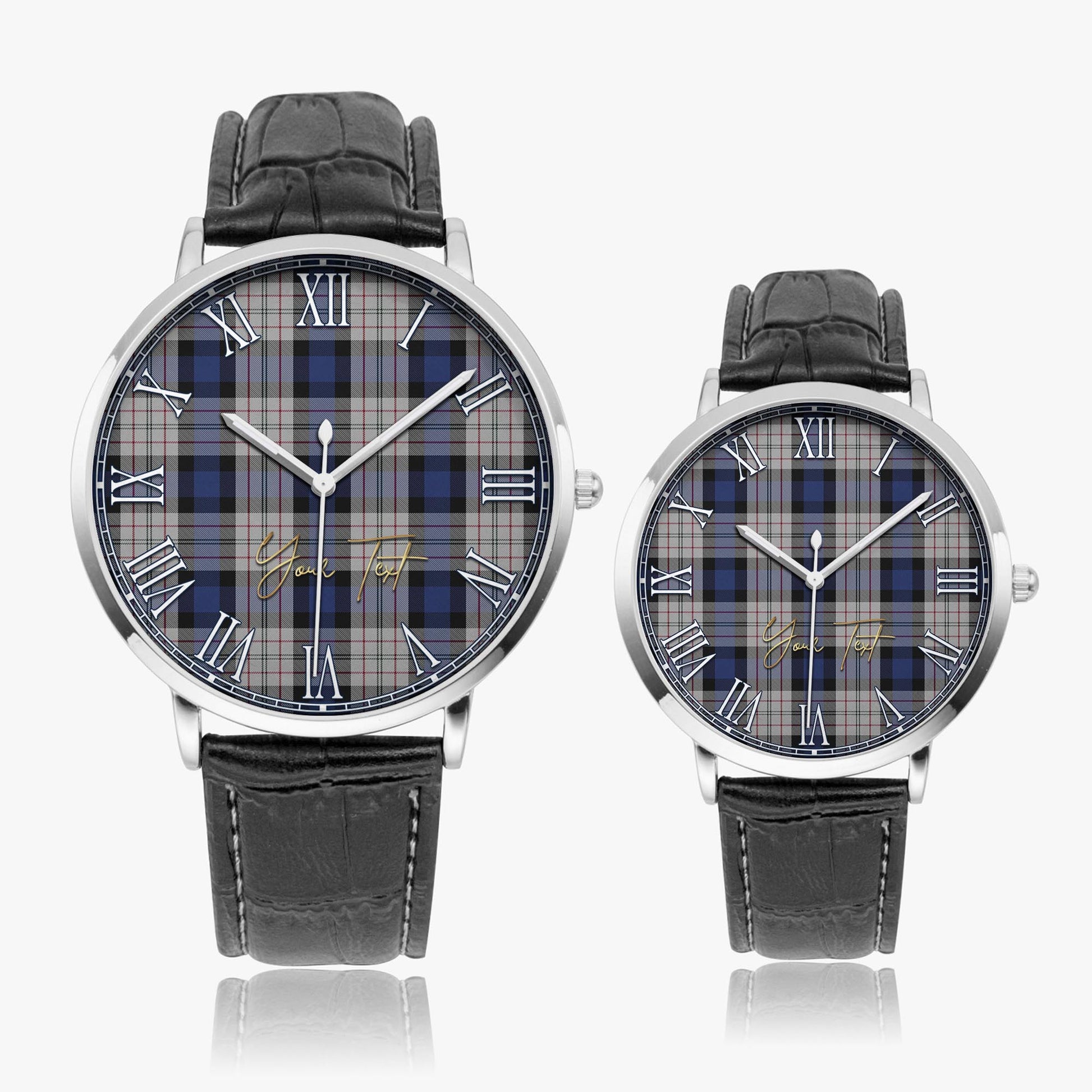 Ferguson Dress Tartan Personalized Your Text Leather Trap Quartz Watch Ultra Thin Silver Case With Black Leather Strap - Tartanvibesclothing