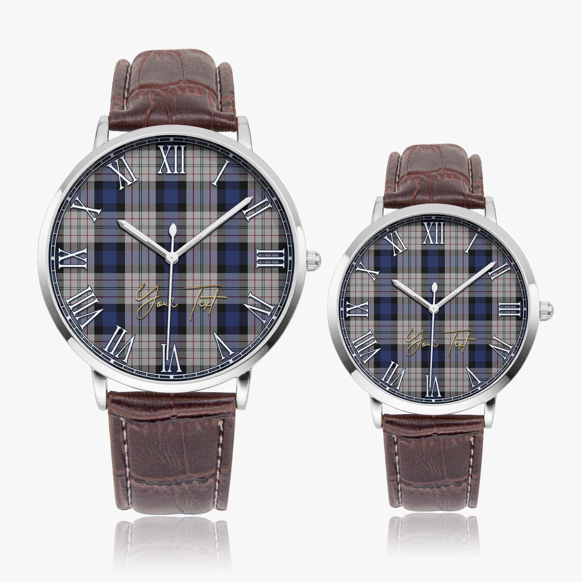 Ferguson Dress Tartan Personalized Your Text Leather Trap Quartz Watch Ultra Thin Silver Case With Brown Leather Strap - Tartanvibesclothing