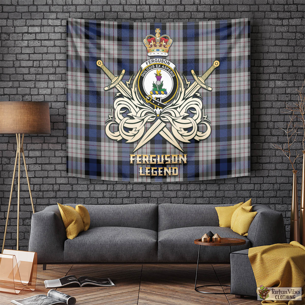 Tartan Vibes Clothing Ferguson Dress Tartan Tapestry with Clan Crest and the Golden Sword of Courageous Legacy