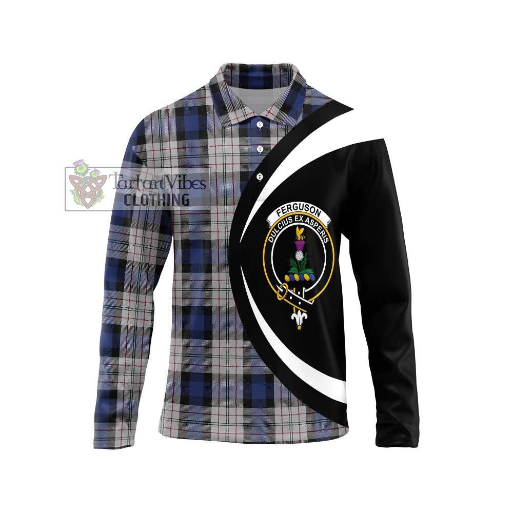 Ferguson Dress Tartan Long Sleeve Polo Shirt with Family Crest Circle Style Unisex - Tartan Vibes Clothing