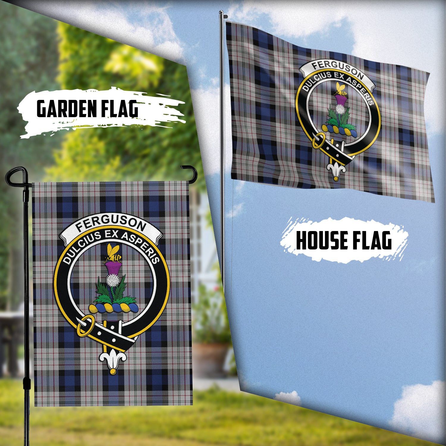 Ferguson Dress Tartan Flag with Family Crest Garden Flag (Vertical) - Tartan Vibes Clothing