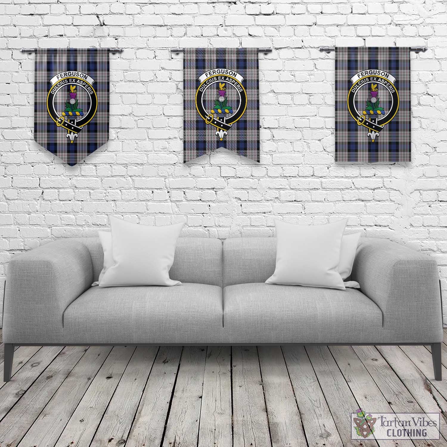 Tartan Vibes Clothing Ferguson Dress Tartan Gonfalon, Tartan Banner with Family Crest