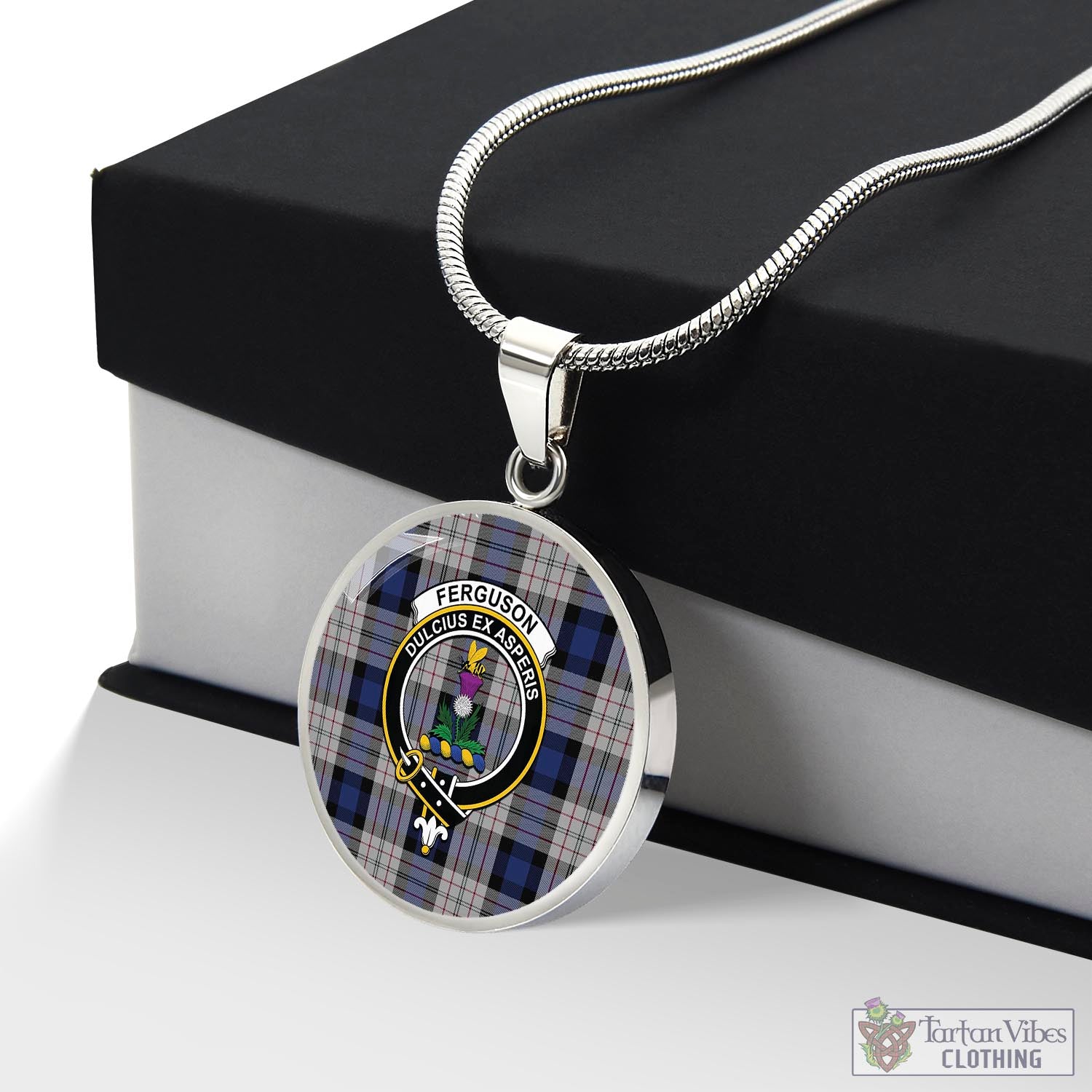 Tartan Vibes Clothing Ferguson Dress Tartan Circle Necklace with Family Crest