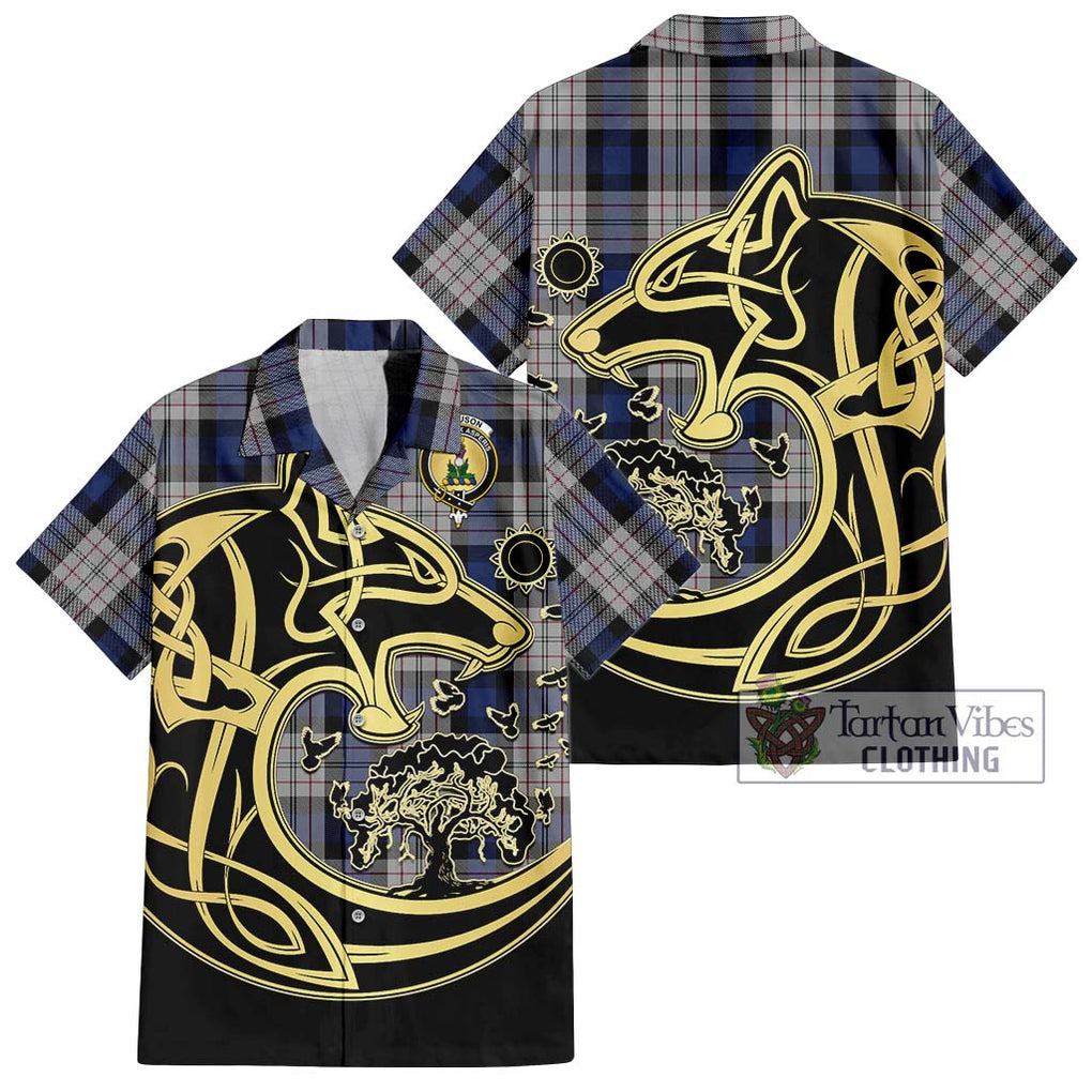 Ferguson Dress Tartan Short Sleeve Button Shirt with Family Crest Celtic Wolf Style Kid - Tartan Vibes Clothing