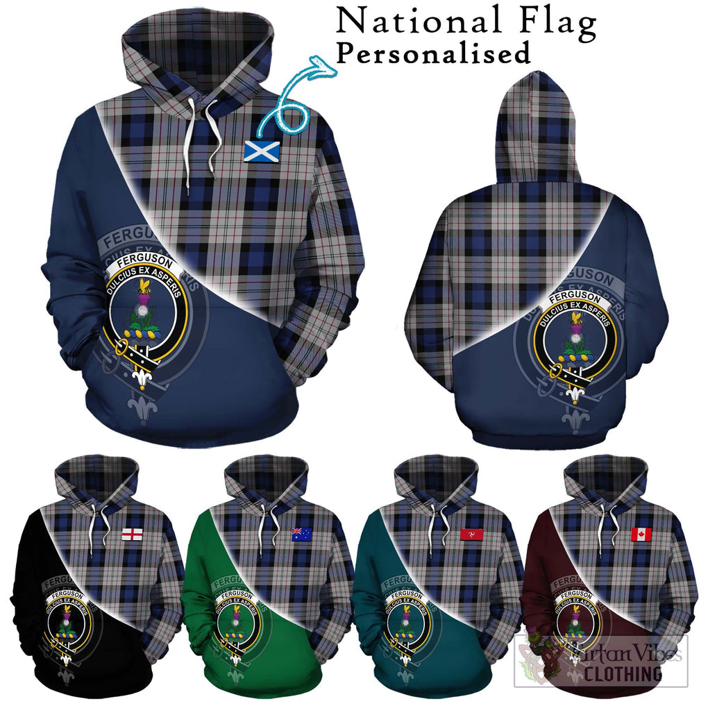 Ferguson Dress Tartan Hoodie with Personalised National Flag and Family Crest Half Style Zip Hoodie - Tartanvibesclothing Shop