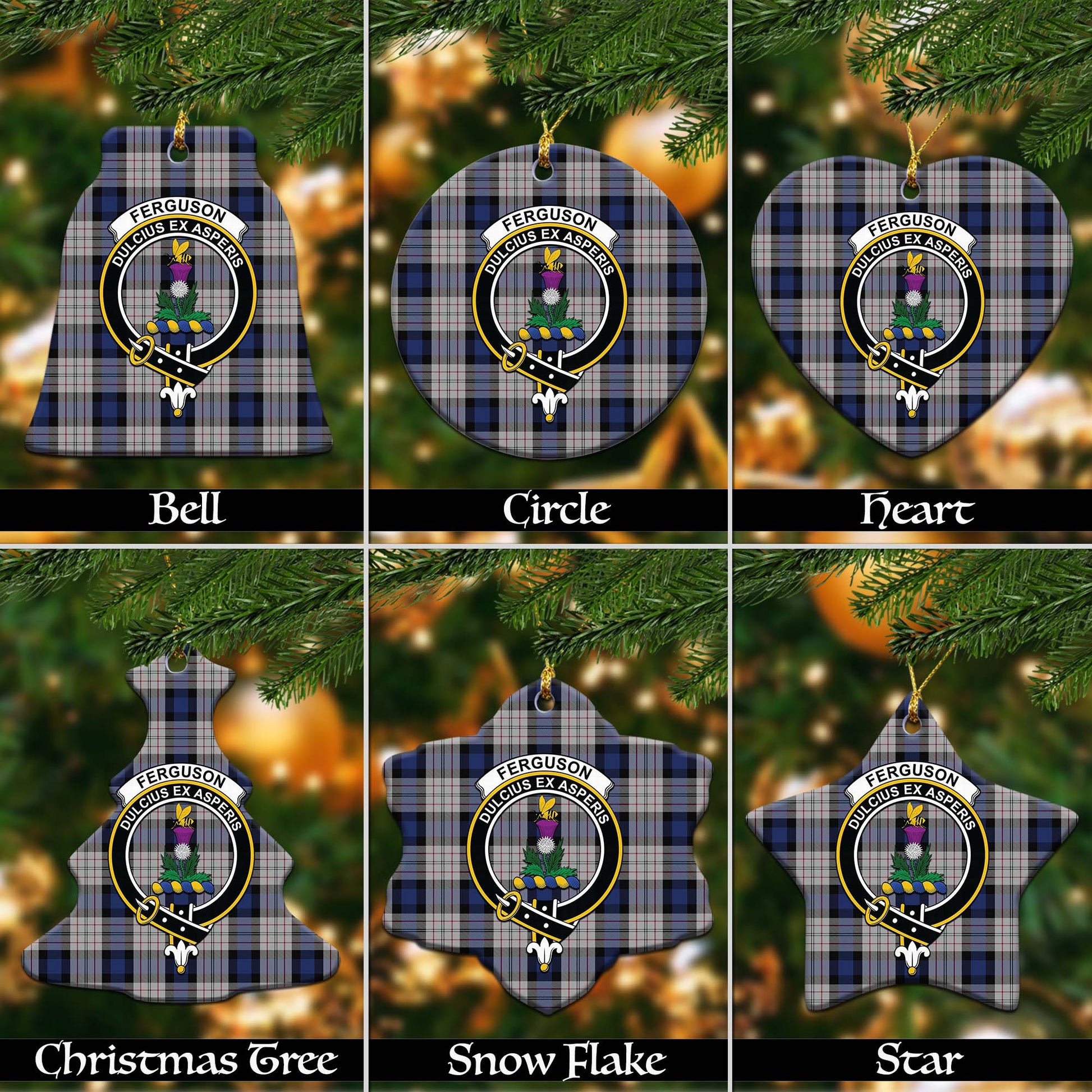 Ferguson Dress Tartan Christmas Ornaments with Family Crest - Tartanvibesclothing