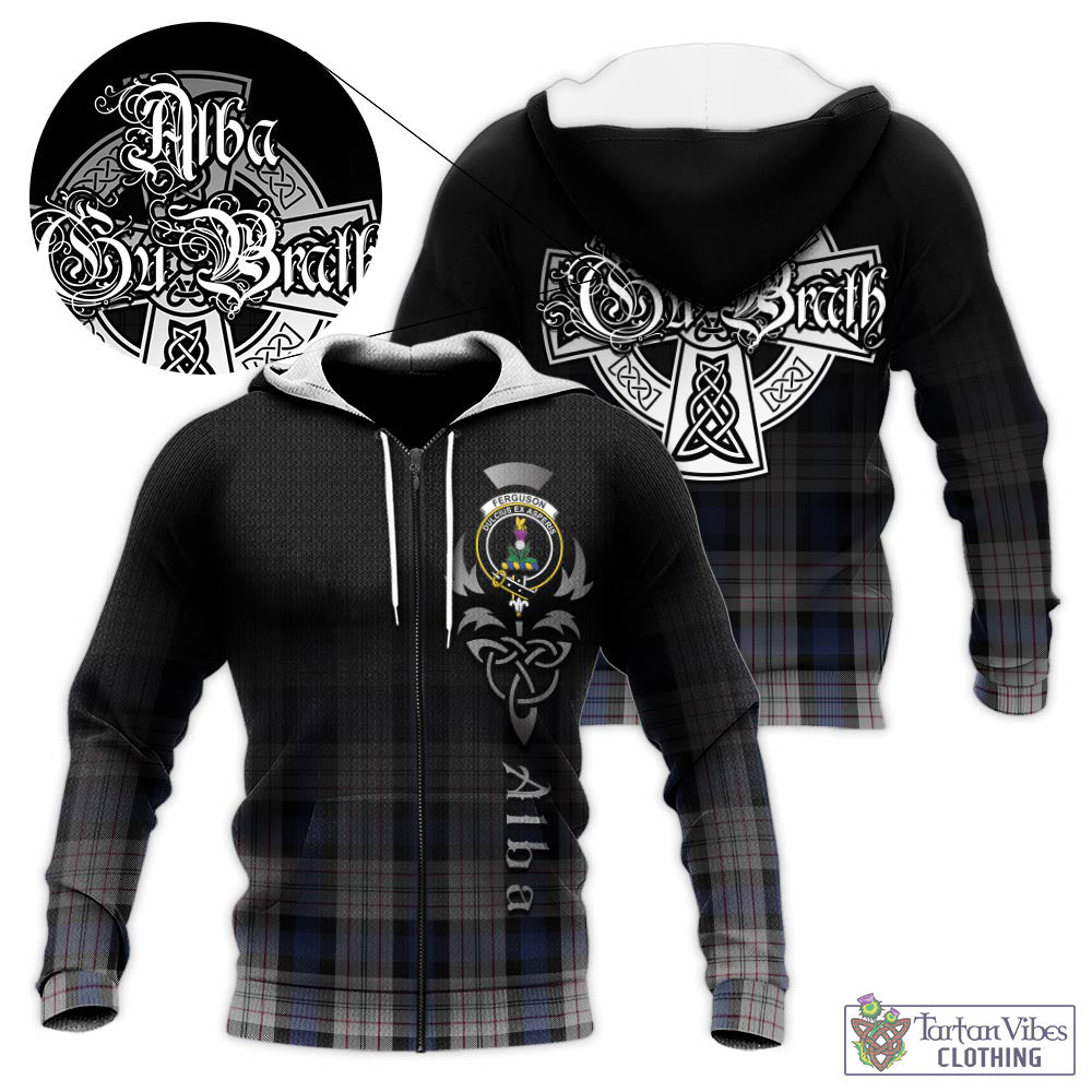 Tartan Vibes Clothing Ferguson Dress Tartan Knitted Hoodie Featuring Alba Gu Brath Family Crest Celtic Inspired