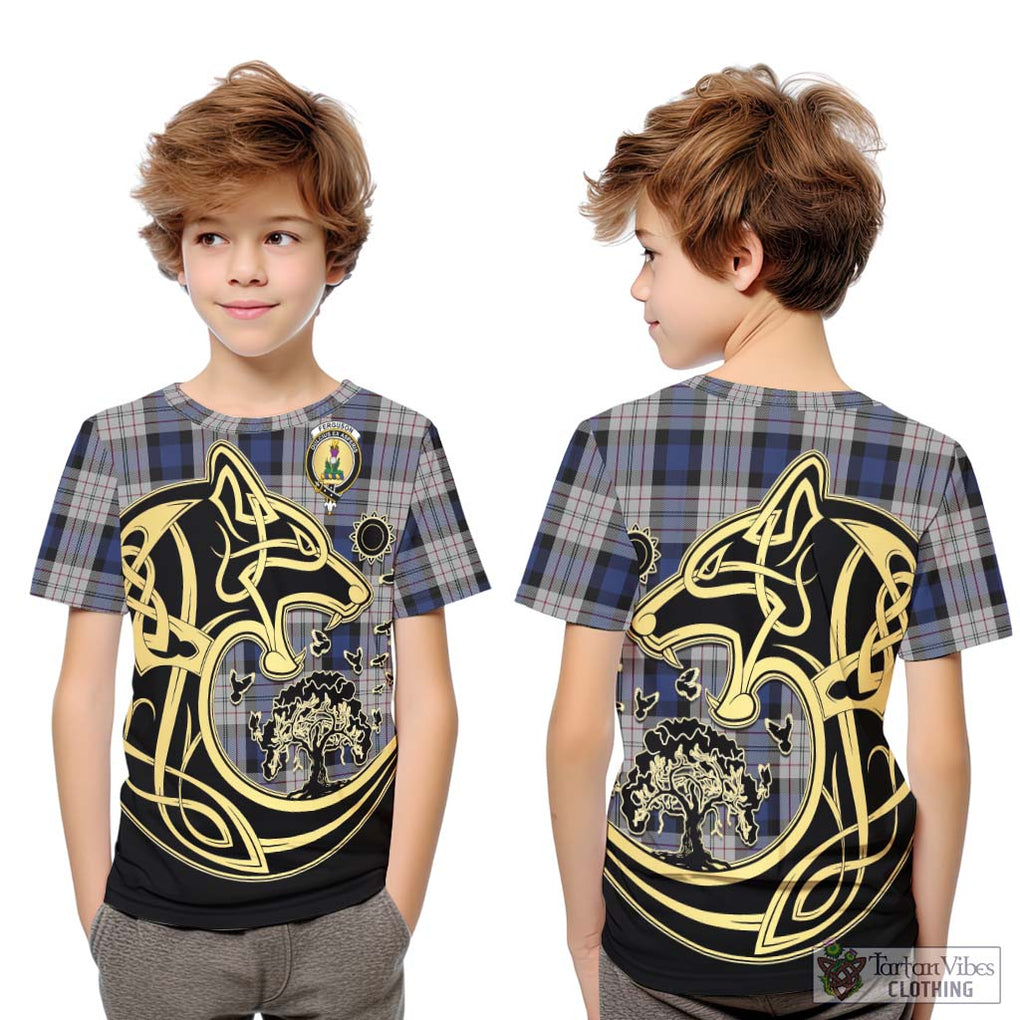 Ferguson Dress Tartan Kid T-Shirt with Family Crest Celtic Wolf Style Youth XL Size14 - Tartan Vibes Clothing