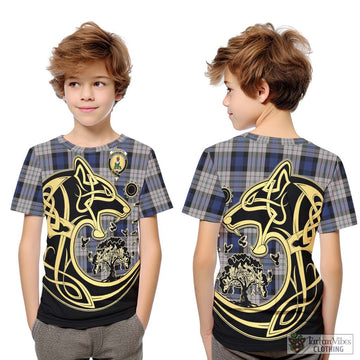 Ferguson Dress Tartan Kid T-Shirt with Family Crest Celtic Wolf Style