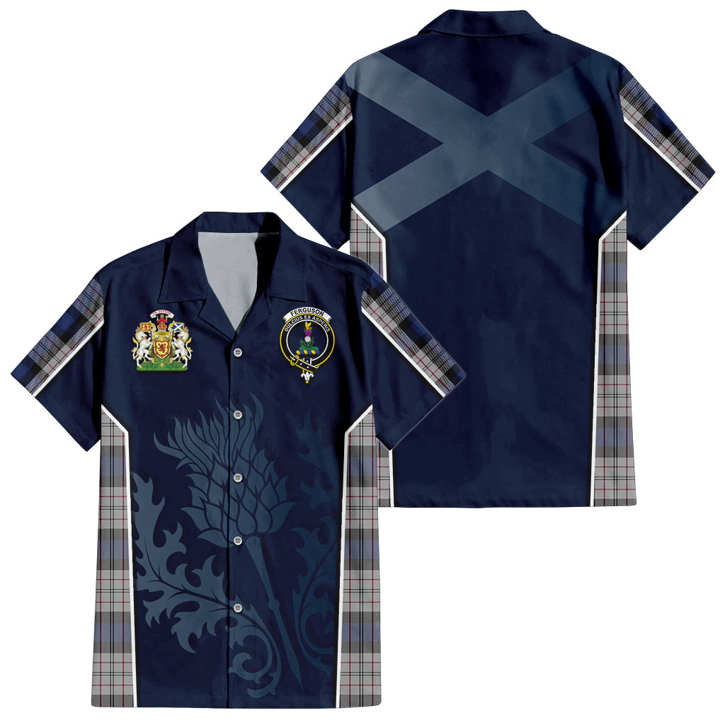 Tartan Vibes Clothing Ferguson Dress Tartan Short Sleeve Button Up Shirt with Family Crest and Scottish Thistle Vibes Sport Style