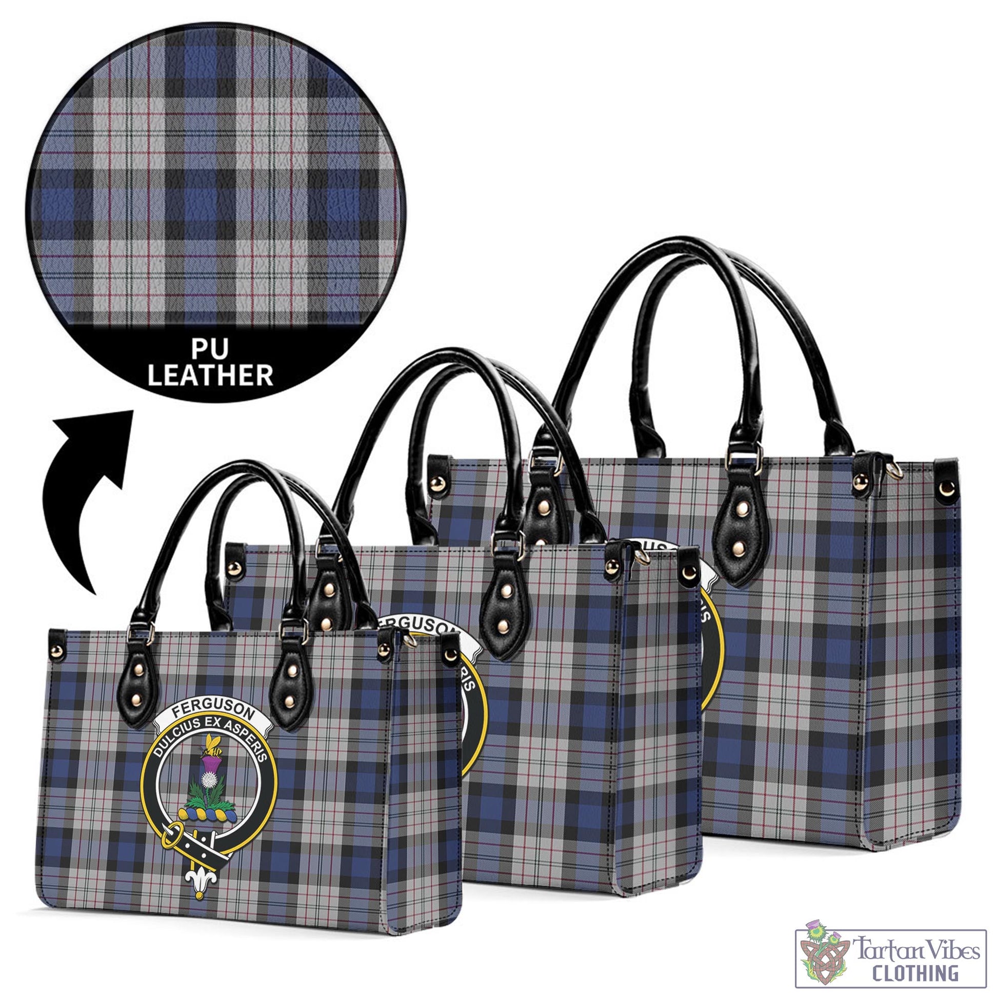 Tartan Vibes Clothing Ferguson Dress Tartan Luxury Leather Handbags with Family Crest