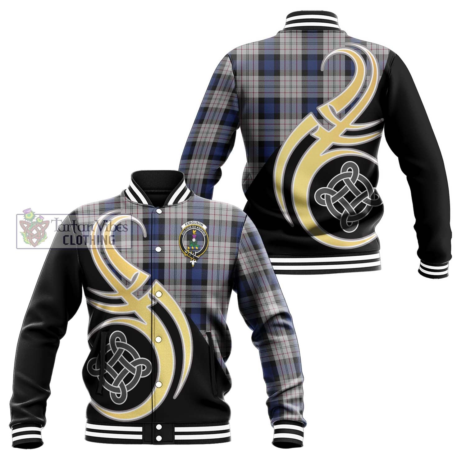 Ferguson Dress Tartan Baseball Jacket with Family Crest and Celtic Symbol Style Unisex - Tartan Vibes Clothing