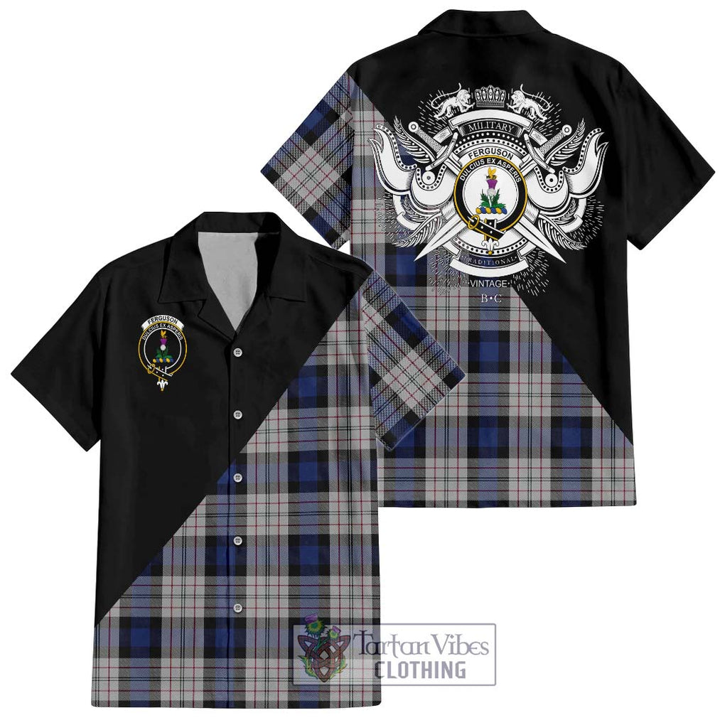 Ferguson Dress Tartan Short Sleeve Button Shirt with Family Crest and Military Logo Style Kid - Tartanvibesclothing Shop