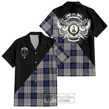 Ferguson Dress Tartan Short Sleeve Button Shirt with Family Crest and Military Logo Style