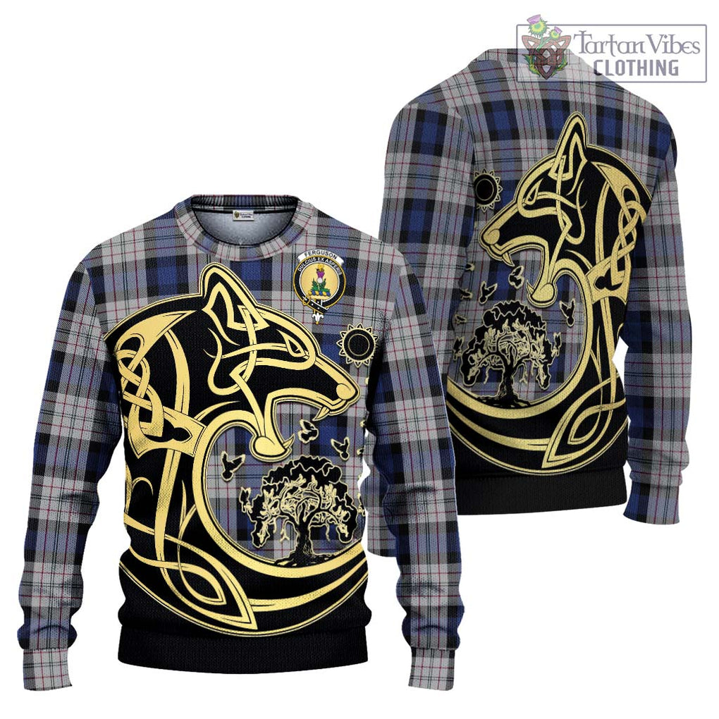 Ferguson Dress Tartan Knitted Sweater with Family Crest Celtic Wolf Style Unisex - Tartan Vibes Clothing