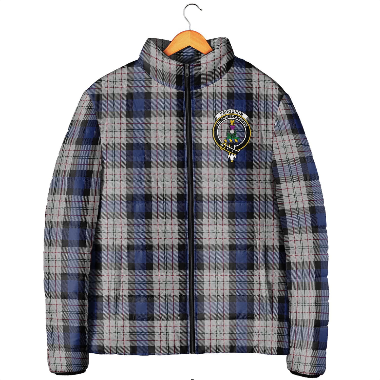 Ferguson Dress Tartan Padded Jacket with Family Crest Men's Padded Jacket - Tartan Vibes Clothing