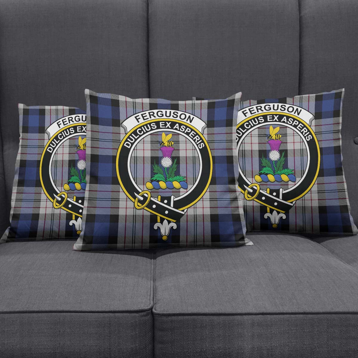 Ferguson Dress Tartan Pillow Cover with Family Crest Square Pillow Cover - Tartanvibesclothing