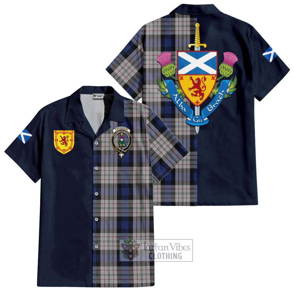 Tartan Vibes Clothing Ferguson Dress Tartan Short Sleeve Button Shirt with Scottish Lion Royal Arm Half Style