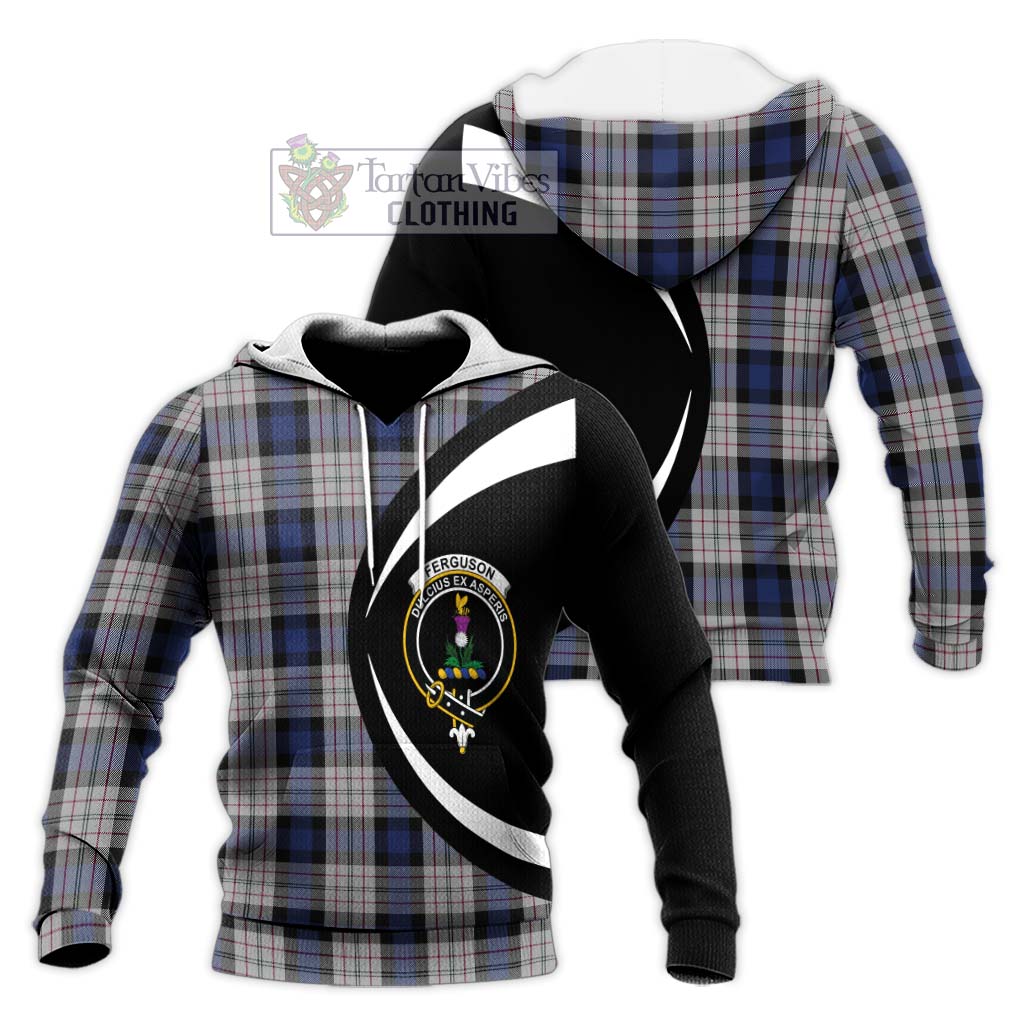 Ferguson Dress Tartan Knitted Hoodie with Family Crest Circle Style Unisex Knitted Pullover Hoodie - Tartan Vibes Clothing