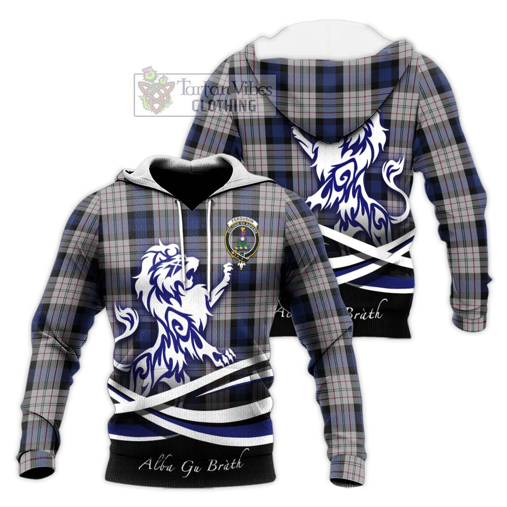 Ferguson Dress Tartan Knitted Hoodie with Alba Gu Brath Regal Lion Emblem Unisex Knitted Pullover Hoodie - Tartanvibesclothing Shop