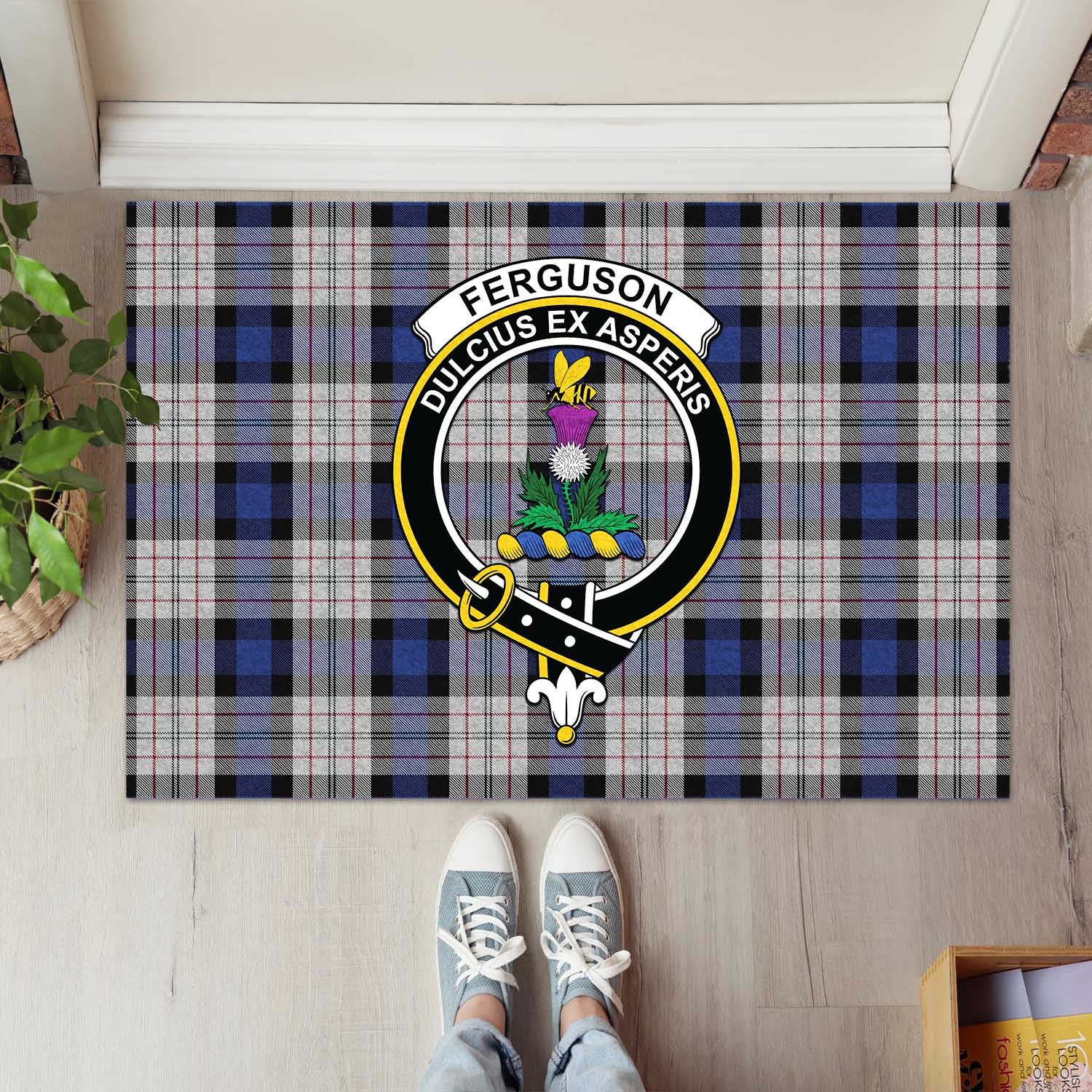 Ferguson Dress Tartan Door Mat with Family Crest - Tartanvibesclothing