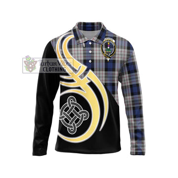 Ferguson Dress Tartan Long Sleeve Polo Shirt with Family Crest and Celtic Symbol Style