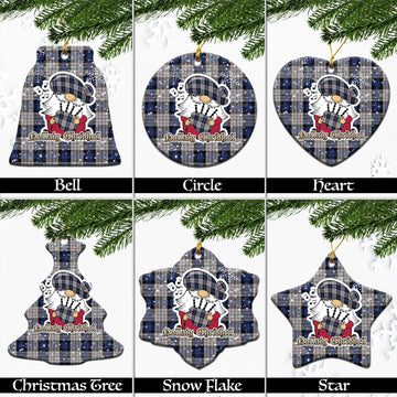 Ferguson Dress Tartan Christmas Ceramic Ornaments with Scottish Gnome Playing Bagpipes