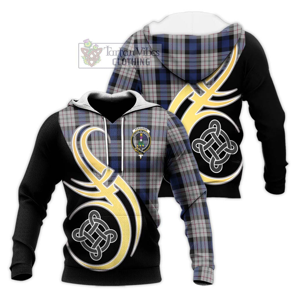 Ferguson Dress Tartan Knitted Hoodie with Family Crest and Celtic Symbol Style Unisex Knitted Pullover Hoodie - Tartan Vibes Clothing