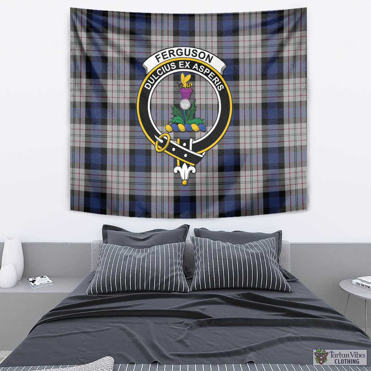 Tartan Vibes Clothing Ferguson Dress Tartan Tapestry Wall Hanging and Home Decor for Room with Family Crest