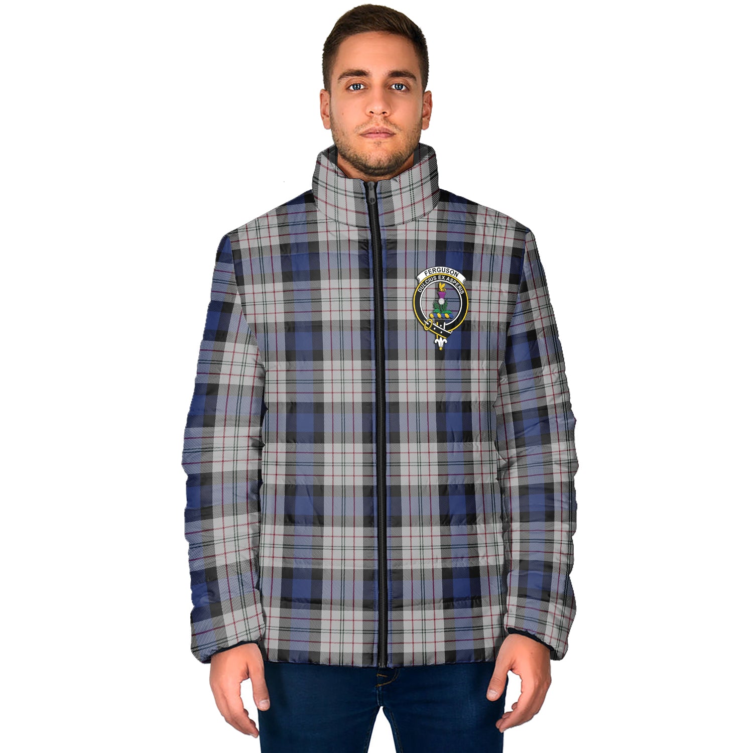 Ferguson Dress Tartan Padded Jacket with Family Crest - Tartan Vibes Clothing